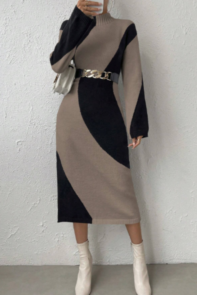 Two-Tone Mock Neck Sweater Dress