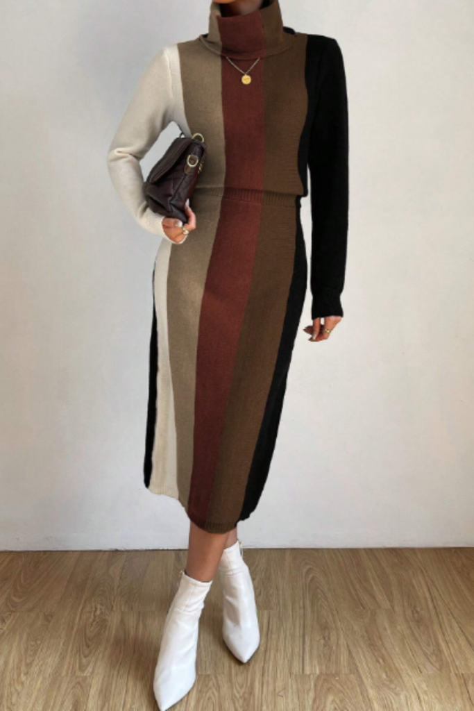 Colorblock Turtleneck Sweater Dress