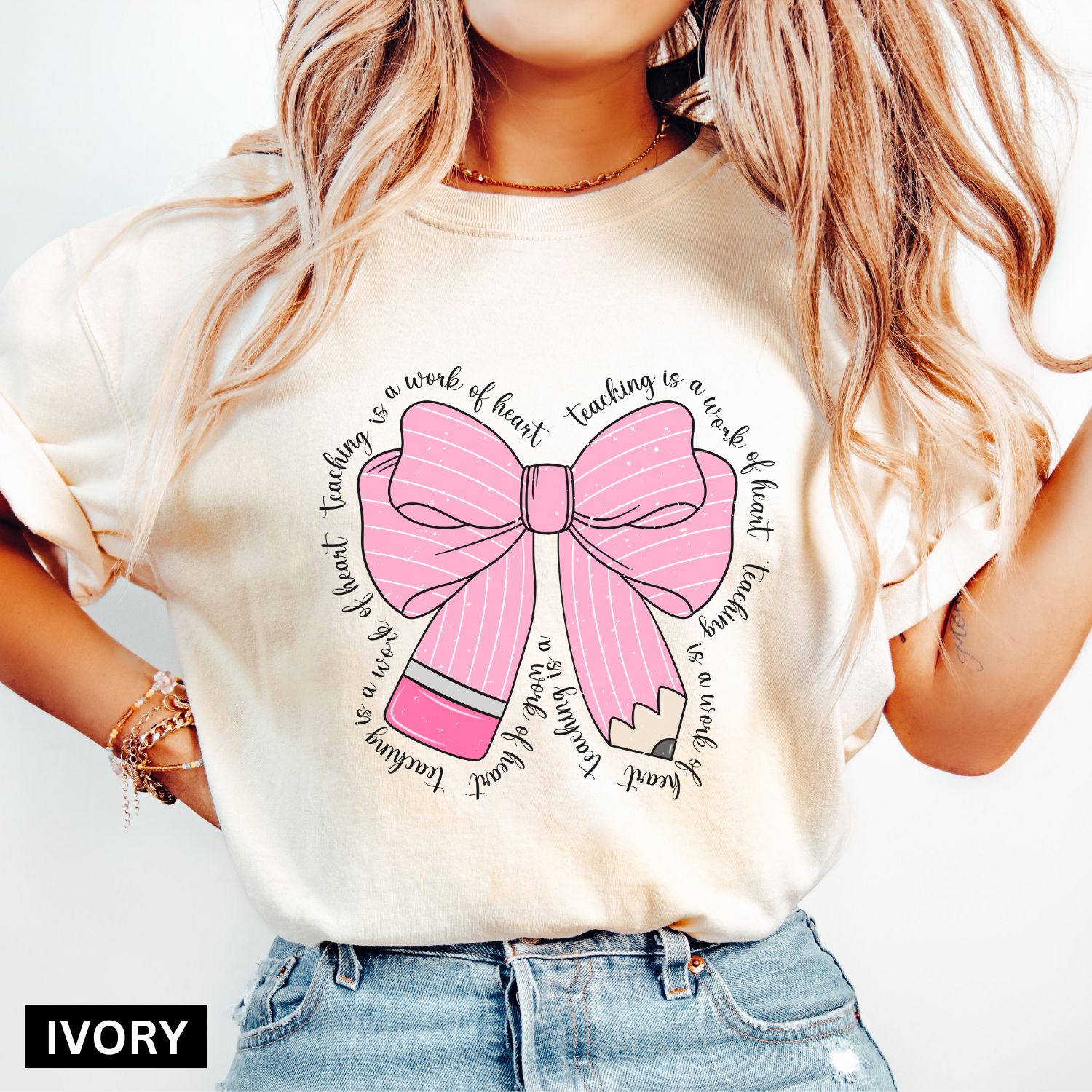 Teaching is a work of heart bow t shirt - Image 5